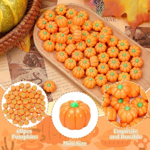 60Pcs Mini Resin Pumpkins Small Tiny Fake Pumpkins Figures Bulk