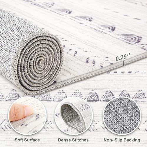 Nakagishi Runner Rug Kitchen Washable Rugs: 3x8 Non-Slip Boho Soft Modern Stain Resistant Indoor Floor Neutral