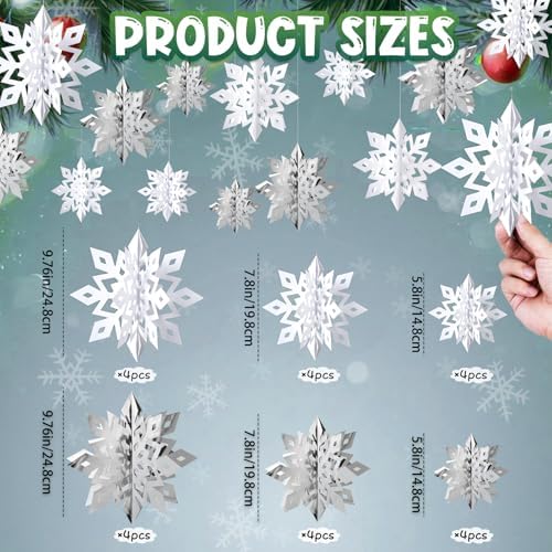 Snowflake Decorations, Paper Christmas Hanging Decor Indoor, 24-Pc