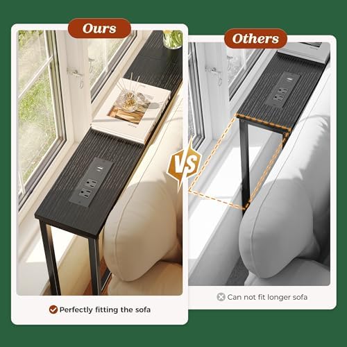 SUPERJARE 102.4 inch Narrow Behind Couch Table with Charging Stations