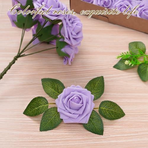BLEUM CADE 36Pcs Artificial Flowers Fake Foam Roses with Stems for Wedding