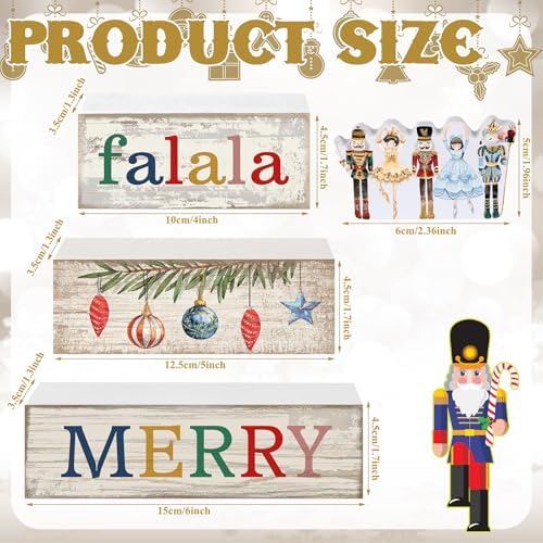 Lineshading 4 Pcs Wooden Nutcracker Block Signs Christmas Farmhouse Decor