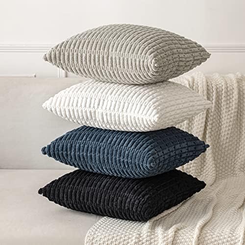 MIULEE Corduroy Decorative Throw Pillow Covers 20x20 Pure White Pack of 2