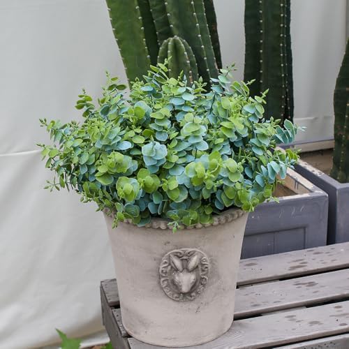 Artificial Fall Eucalyptus Plant – 8PCS Outdoor Fake Greenery, UV Resistant Fake Plants for Porch, Patio, Thanksgiving or Autumn Home Decor - Dusty Green Leaves