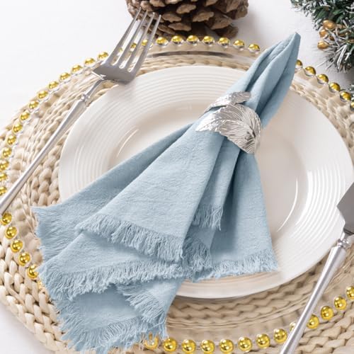 DeZerlor Grey Blue Summer Cotton Linen Washable Cloth Napkins Set of 6