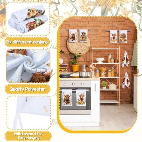 Redbaker Set of 6 Highland Cattle Kitchen Towels Highland Cow Dish Towels