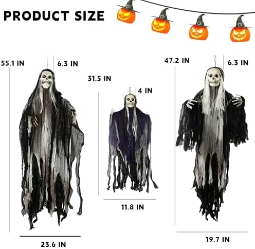 Hourleey 3 Pack Halloween Hanging Skeleton Ghosts Decorations Outdoor