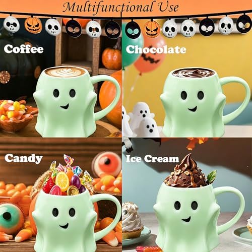 HS&ROXIN Halloween Ghost Mug 3D Cute Ghostface Novelty Coffee Mug Spooky Ceramic Ghost Cup Halloween Christmas Birthdays Party Gifts and Decorations for Kids Adult (Green)