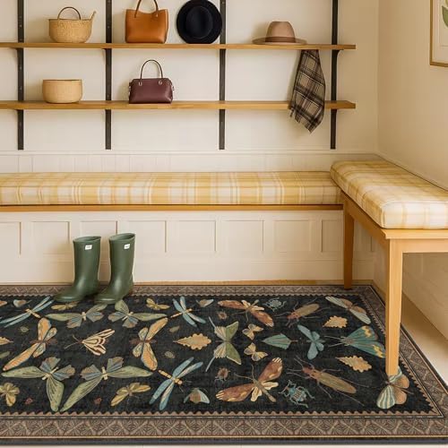 Black Insect 2'6"x8' Washable Non Slip Runner Rugs for Hallways, Non Skid Stain Resistant Rug Runners for Kitchen