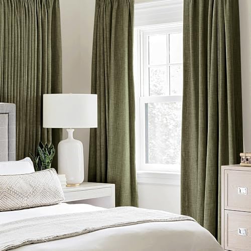 MIULEE 100% Blackout Linen Curtains for Bedroom 52x84 Light Olive Green
