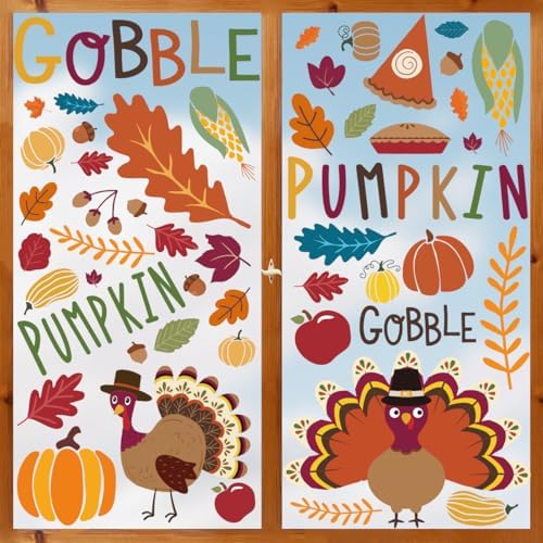 Horaldaily 71Pcs Fall Thanksgiving Window Clings, Thanksgiving Turkey