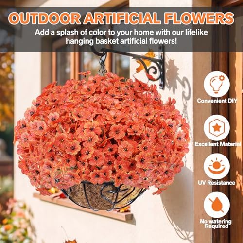 Powbrace 22 Pack Artificial Fall Flowers Mums for Outdoor Indoor(Orange)