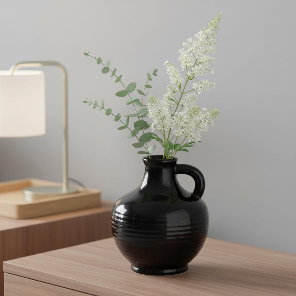 Black Ceramic Vases Home Décor- Small Modern Decorative Vase / 6 Inch / Black - 6