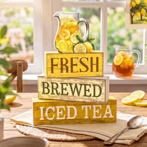 Moucuny 4 Pcs Summer Lemon Table Decorations Iced Tea Tiered Tray Decor