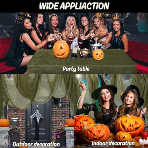 Whaline Halloween Olive Green Creepy Cloth 197 x 87 Inch Spooky Gauze Clothes Halloween Scary Decoration for Haunted Houses Party Supplies Indoor Outdoor