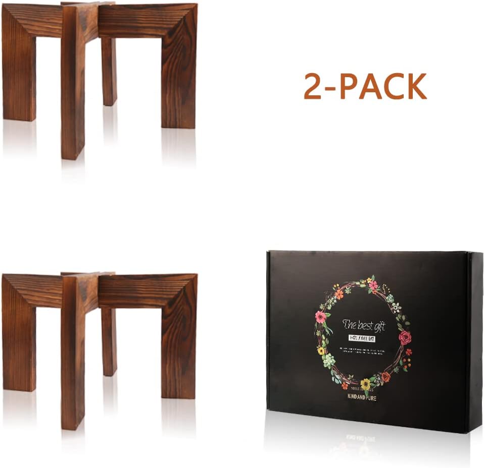 Gendral Forwepup 2 Pack Wood Plant Stand, Mid Century Modern Planter Stand Rattan Flower Pot Stand, Low Short Plant