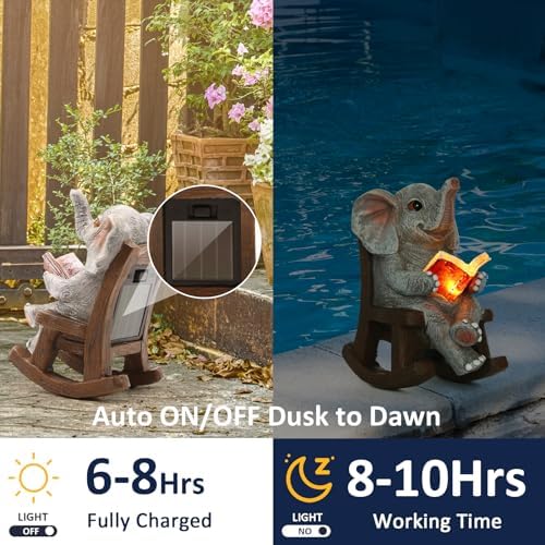 FOXMIS Garden Statues Elephant Outdoor Decor Lights, Lucky Miniature Elephant Statue Solar Garden Decor for