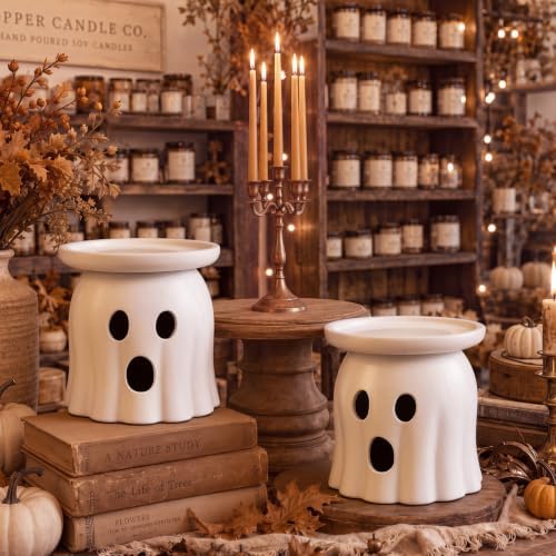 Tioncy 2 Pcs Halloween Terracotta Ghost Candle Holder Table Decor White