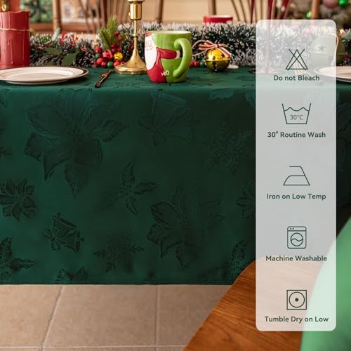 Softalker Christmas Jacquard Rectangle Tablecloth, 60 x 144 inch, Green