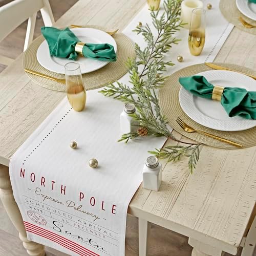 DII Christmas Kitchen Table Décor, Reversible Table Runner, 14x72, Off-White Santa's Workshop