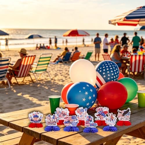 TONIFUL 4th of July Table Decorations,Red and Blue Honeycomb Centerpieces
