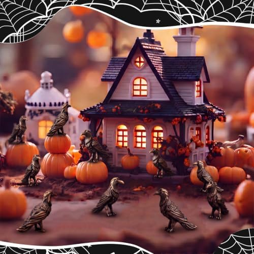 Civaner 50 Pcs Halloween Mini Brass Figurine Miniature, Crows