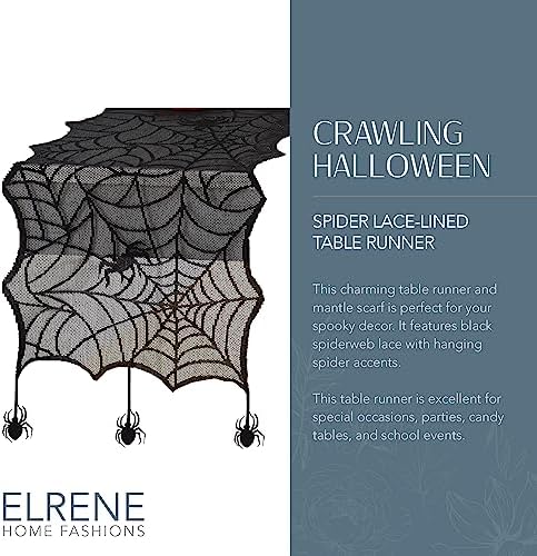 Crawling Halloween Spider Lace Table Runner, Black - 13"W x 70"L