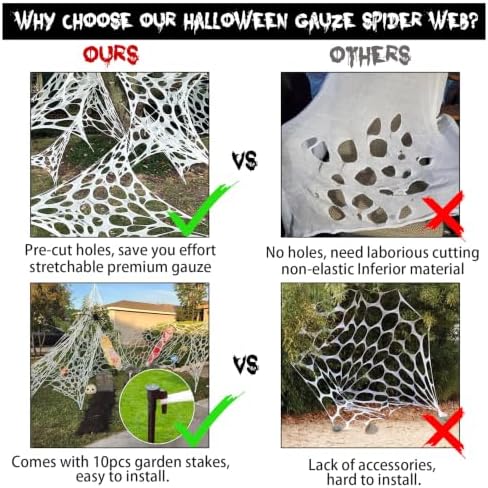 Runleo 2 Pack Giant Spider Webs Halloween Decorations Outdoor Beef Netting