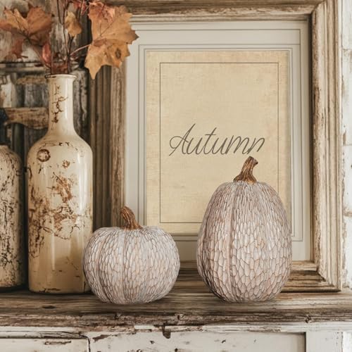 DN DECONATION Thanksgiving Pumpkins Fall Decor, Carved Pumpkin Table Decor