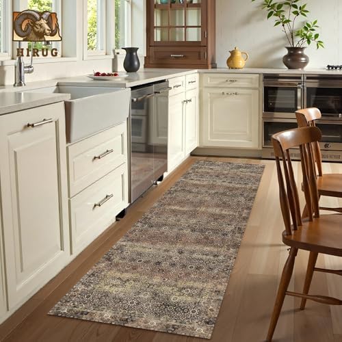 Washable Area Rug 2'6'' x 8' Vintage Traditional Persian Mat - Foldable Distressed Non-Slip Machine Washable Carpet for