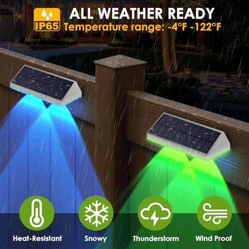 LIANGLOME 2 Pack Solar Fence Lights Outdoor, 2PK Solar Outdoor Light Warm White & RGB Solar Powered Lights for Outside