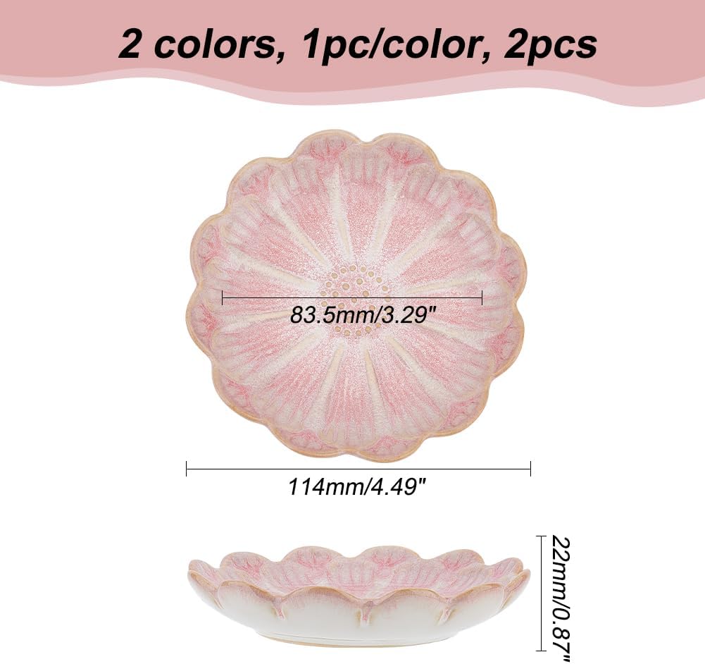 Ceramic Jewelry Tray / 2 Colors-pink Lotus Flower / Set of 2