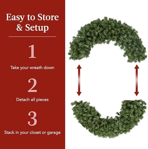 Best Choice Products 60in Large Artificial Pre-Lit Fir Christmas Wreath Holiday Accent Decoration for Door, Mantel w/Red Lighted Bow, 375 LED Lights, 930 PVC Tips, Power Plug-in