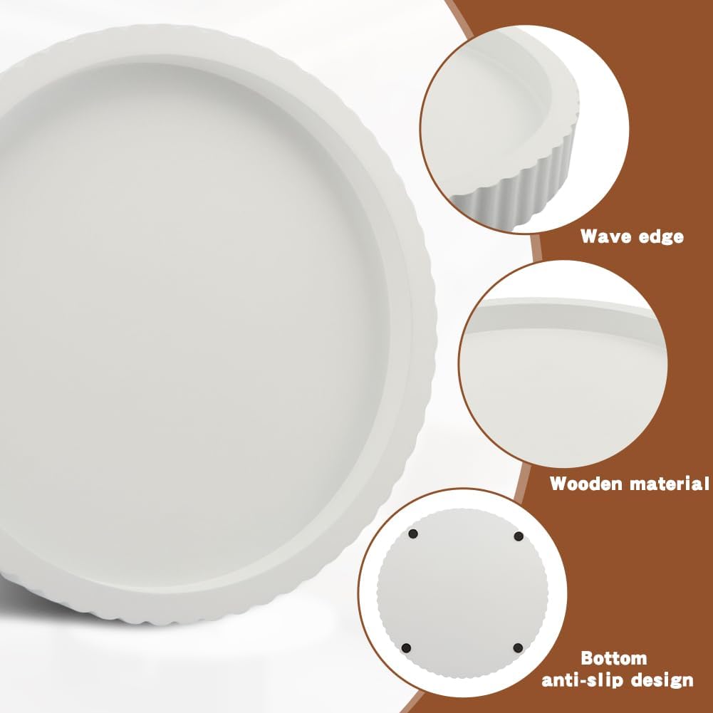 Decorative Tray & Coaster Set / White / Set of 2