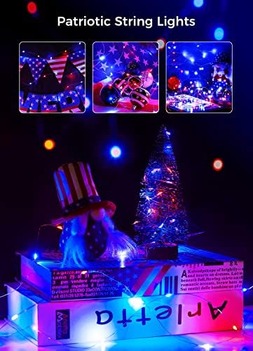 Brightown 4th of July Decor Patriotic Fairy Lights Battery Operated