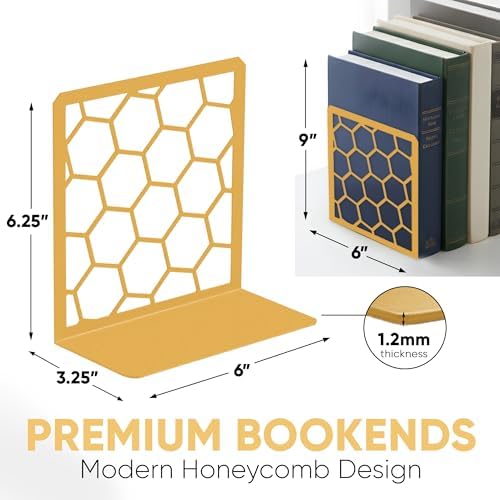 Geometric Honeycomb Metal Bookends / Gold / 1 Pair