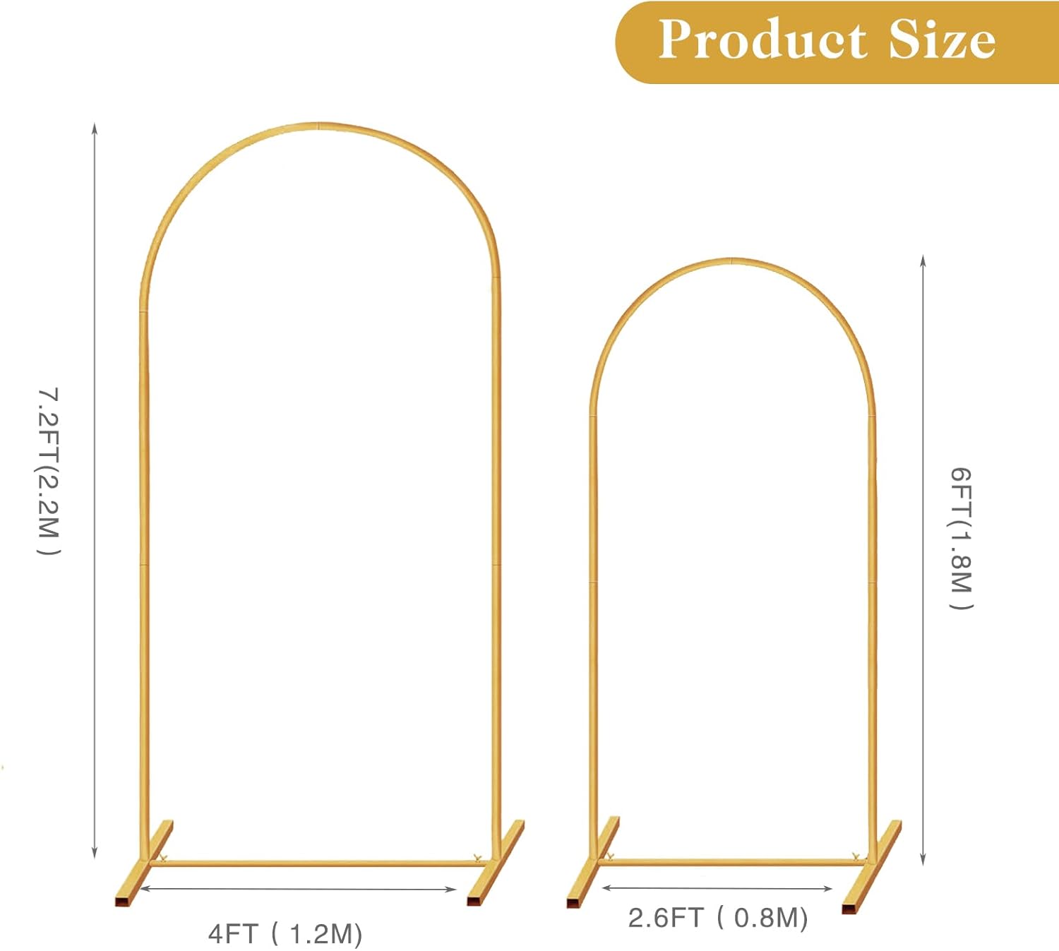 Metal Arch Backdrop Stand / 7.2ft,6ft / Gold / 7.2 Inch / Set of 2
