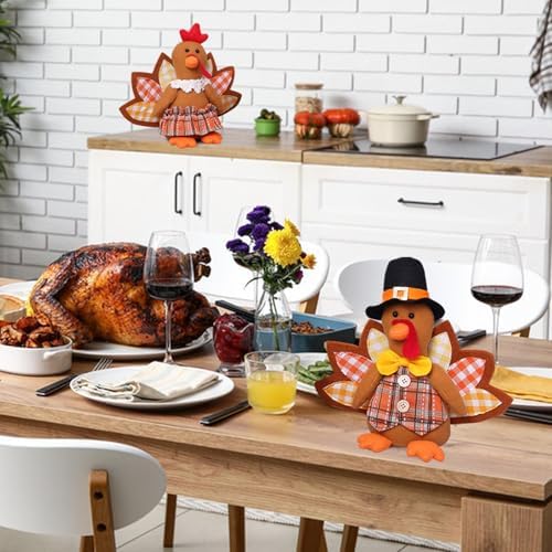 Thanksgiving Decorations Indoor 10.4inch Turkey Stuffed Animal Home Decor Fall Gifts Thanksgiving Party Turkey Plush Doll Tired Tray Table Decor