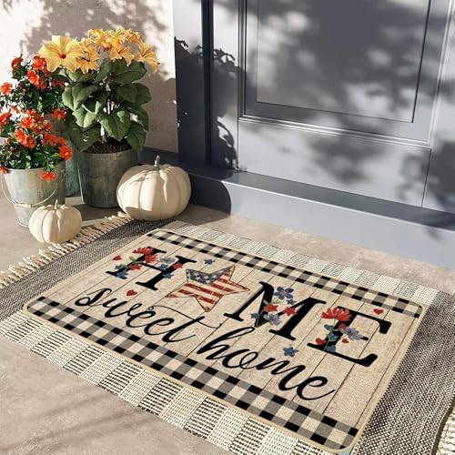 ORTIGIA 4th of July Patriotic Home Sweet Home Doormat Independence Day Memorial Day Welcome Door Mats Non-Slip Durable Entrance Mat for Home Entrance Entry Yard Floor Patio 17x36 INCH