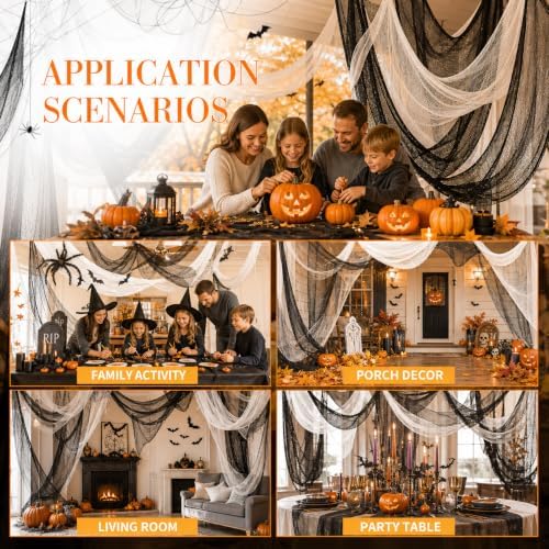 Land Guard 6Pcs Halloween Gauze Cloth, Creepy Cloth, 30×72 Inch Creepy Fabric Halloween for Haunted House Supplies, Party Outdoor, Indoor (4 Black+2 White)