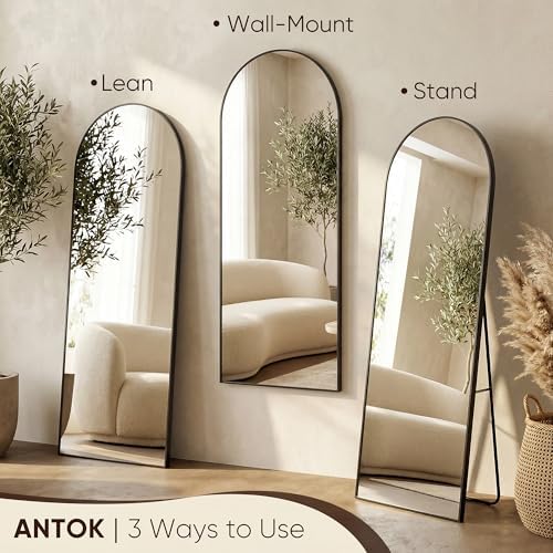 Antok 71" x28” Arched Full Length Mirror, Floor Mirror with Stand,Black