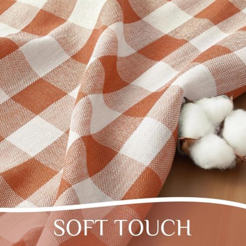 Softalker Fall Gingham Rectangle Tablecloth with Tassel, Orange, 55" x 84"