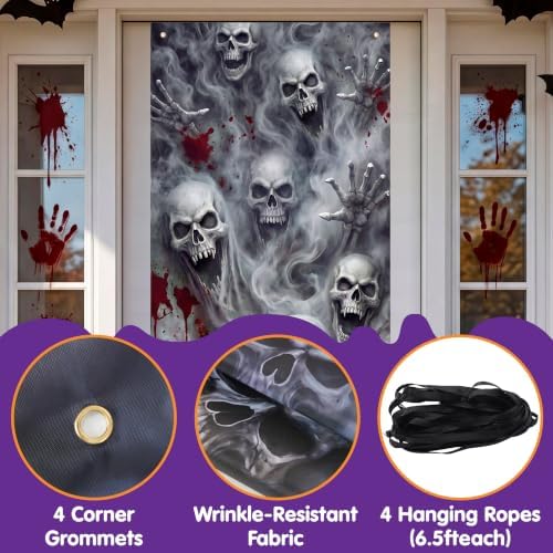 JOYIN 30”x72” Halloween 3D Skull Door Cover Decorations Indoor, Spooky Home Decor Haunted House Stickers, Scary Home Party Supplies Front Room Decor Outdoor