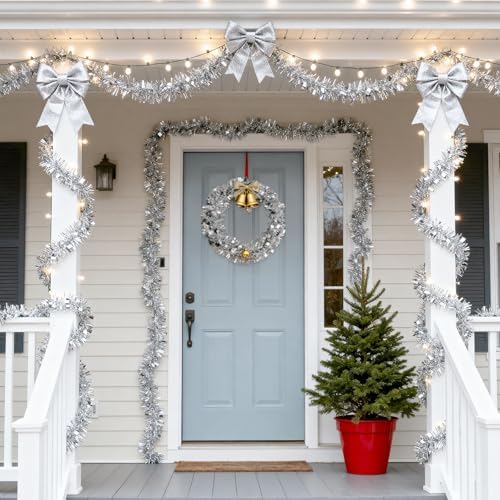 KINGLAKE Christmas Silver Tinsel Garland 33 Ft