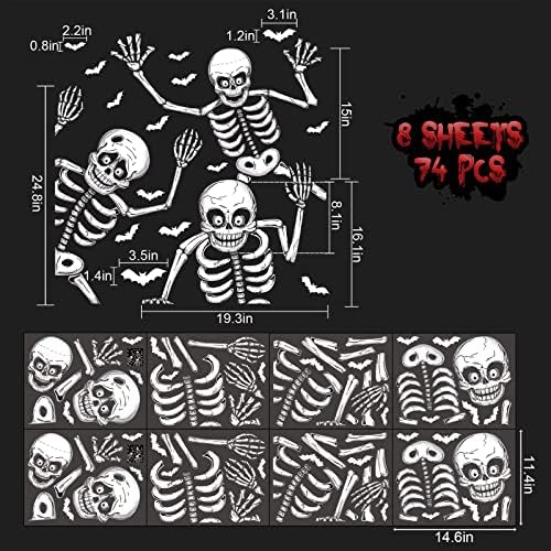 CESOF Giant Halloween Window Clings Decorations, 8 Sheets 6 Skeleton 74 Pcs