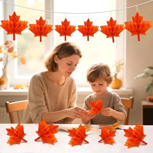 15Pcs Maple Leaf Honeycomb Decorations Fall Thanksgiving Decor