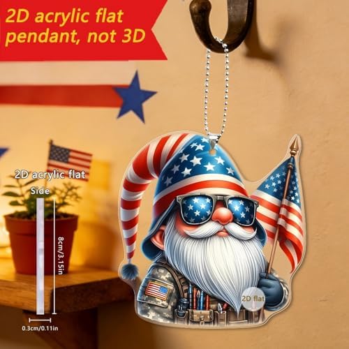 6 Pcs 4th of July Hanging Ornaments 2D Acrylic Independence Day Tree Decorations Cute Cartoon Animal Hanging Tree Ornament with Ropes 250th Anniversary Hanging Pendant for Holiday Party Supplies