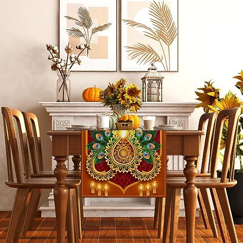 Rvsticty Diwali Table Runner,Indian Deepavali Decorations for Home Decor