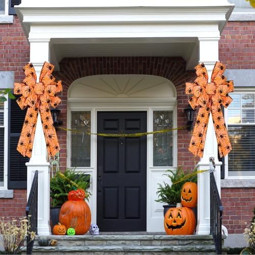 2PCS Halloween Bows for Wreath Large Halloween Bow with Spider Web Pattern