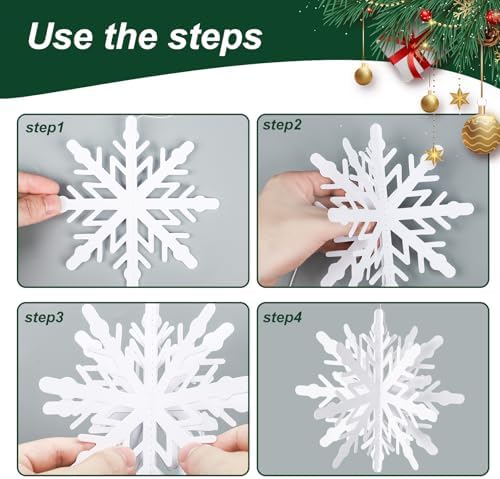 36 Pcs Christmas Hanging Snowflakes Decorations 3D White Paper Snowflakes Hanging Garland Winter Snowflake Ornaments for Christmas Tree Winter Wonderland Holiday New Year Home Party Decor